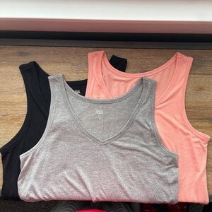 a.n.a. V-Neck Tank Tops - Set of 3 - Womens Sz L - Black/Grey/Peach